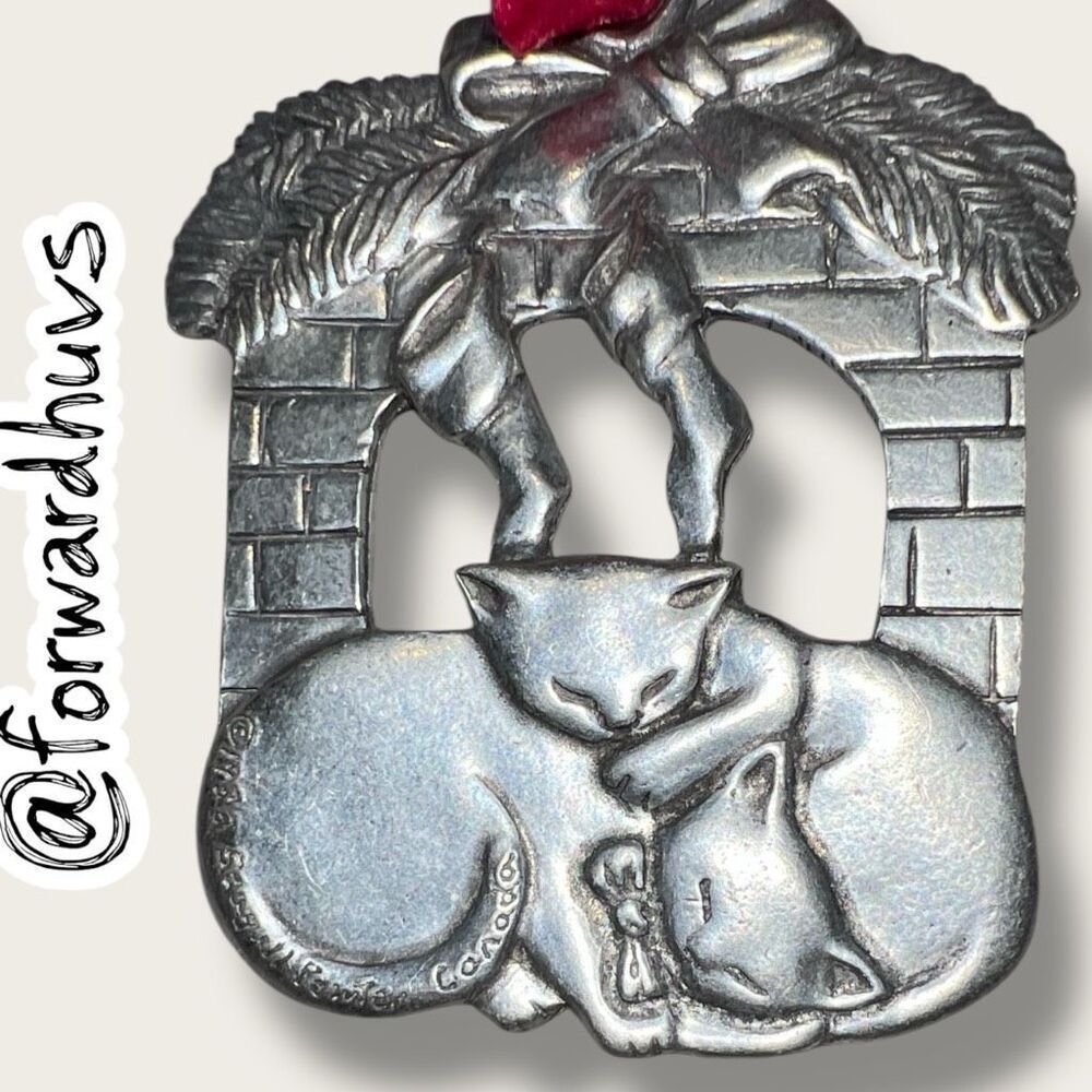 Bundle Sale 3 for $15 | Holiday Ornament – Pewter Fireplace Scene with Sleeping